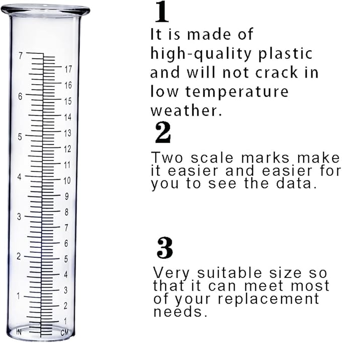 BIUWING Plastic rain Gauge Replacement Tube, 7'' Capacity rain gauges Tubes for Yard Garden Outdoor Home, Best Rated, No Frost Freeze Crack, Not Fragile (2 pcs)