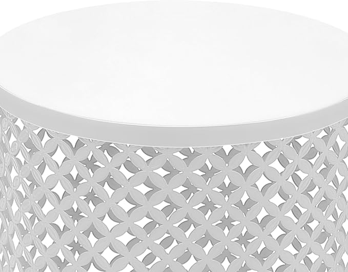 Cylindrical Outdoor Side Tables Set of 2, Metal Frame Accent Table End Table, Vintage Side Tables for Patio Gardens Balconies Cafes Parks (2, White)