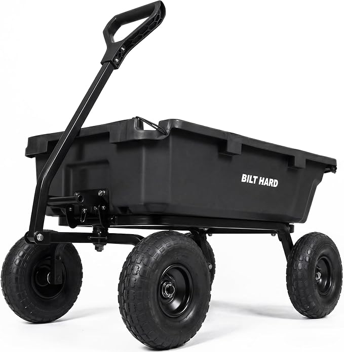 BILT HARD 900 lbs Poly Garden Dump Cart, 5 Cu.Ft Wheelbarrow Cart with 10" All Terrain Wheels & Quick-Release System, Heavy Duty Utility Wagon for Yard, Farm & Garden