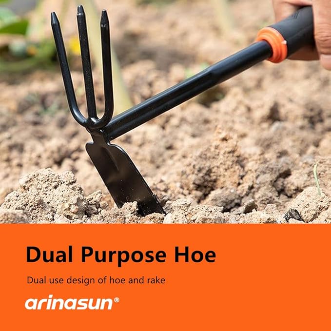 Garden Tool Set, 4 Pieces, Including 2 Shovels &1 Rake &1 Cultivator, Rust-Resistant lron Tools, Rubber Grip Handles