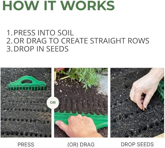 The Row Seeder – Handheld Garden Tool for Precise Seed & Seedling Spacing in Rows & Seed Trays – for Vegetables, Flowers & Herbs. Durable & Ergonomic