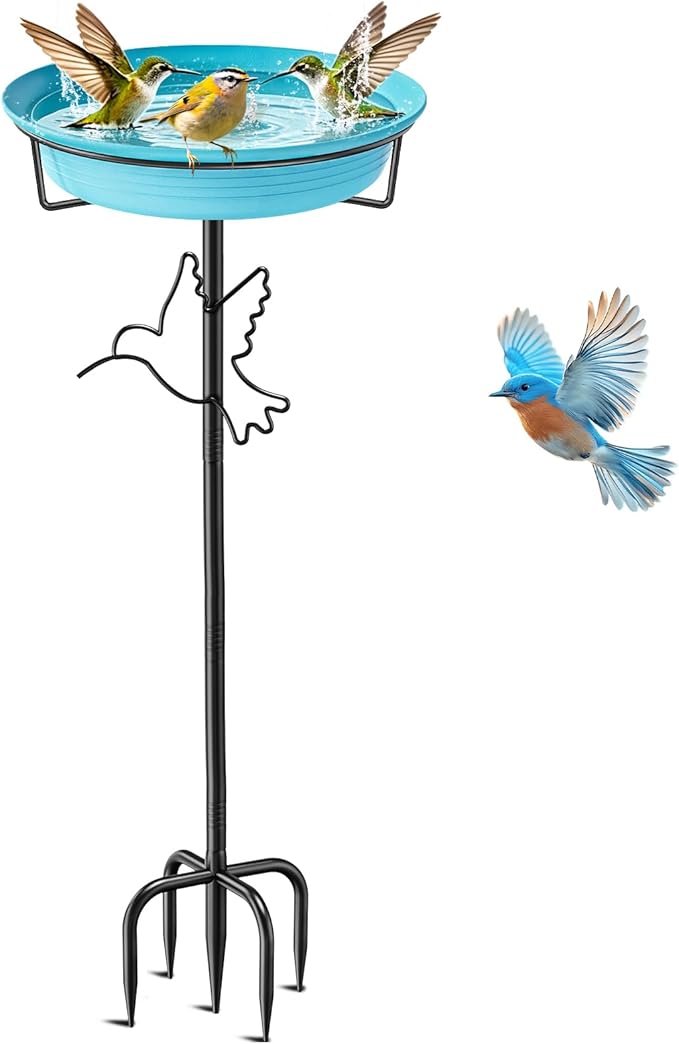 Bird Baths for Outside, Detachable Birdbaths for The Garden Clearance, Bird Bath Bowl Spa & Birdfeeder for Outdoors Garden Patio Yard Lawn Decor, 5-Pronged Metal Stake Stand(Blue)