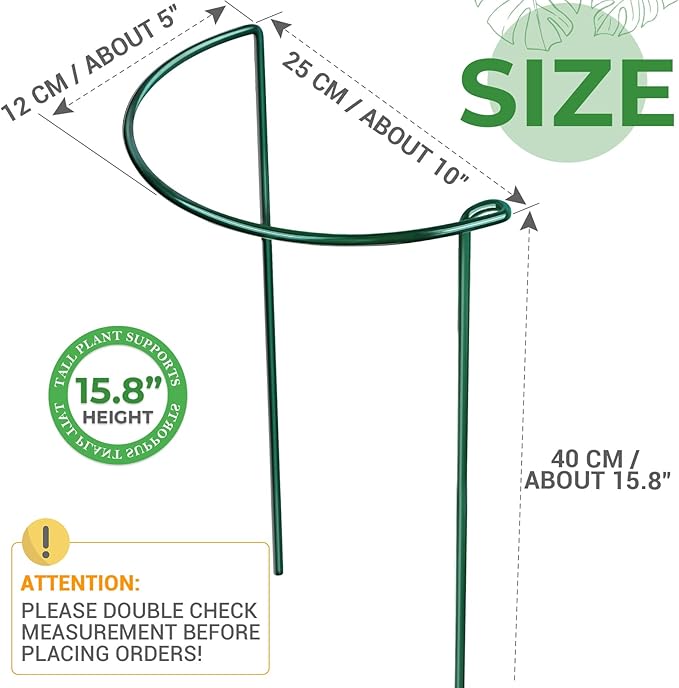 LEOBRO Plant Support Plant Stakes, 12pcs Peony Cages and Supports, Metal Garden Stakes Plant Supports, Plant Support Stakes, for Peony, Tomato, Hydrangea, Indoor Outdoor Plants, 10" W x 15.8" H