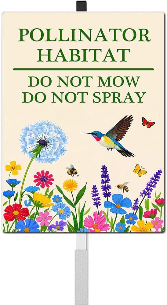 Pollinator Habitat Do Not Mow Do Not Spray Wildflower Yard Sign With Stakes Rustproof Reflective Aluminum Pollinator Friendly Garden Bee Butterfly Hummingbird Sign Stand Decorations Outdoor