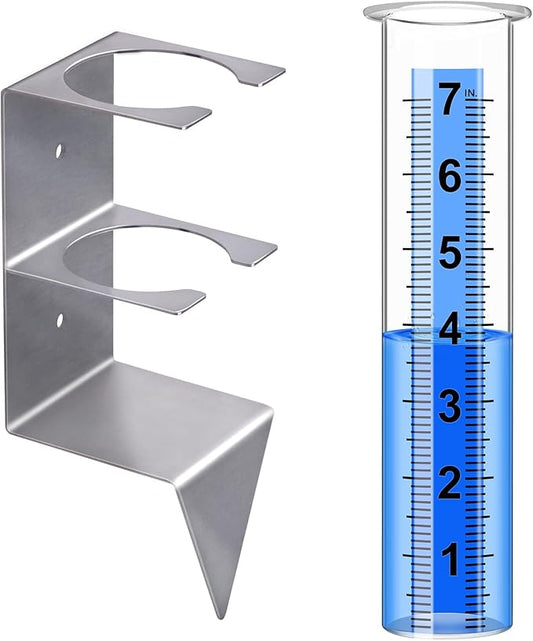 Rain Gauge Outdoor,7" Capacity Rain Gauge Outdoors Best Rated with Stainless Steel Mounting Rack Holder,Freeze Proof Plastic Large Rain Gauge for Yard Garden Fence Lawn Patio Farm (Silver)