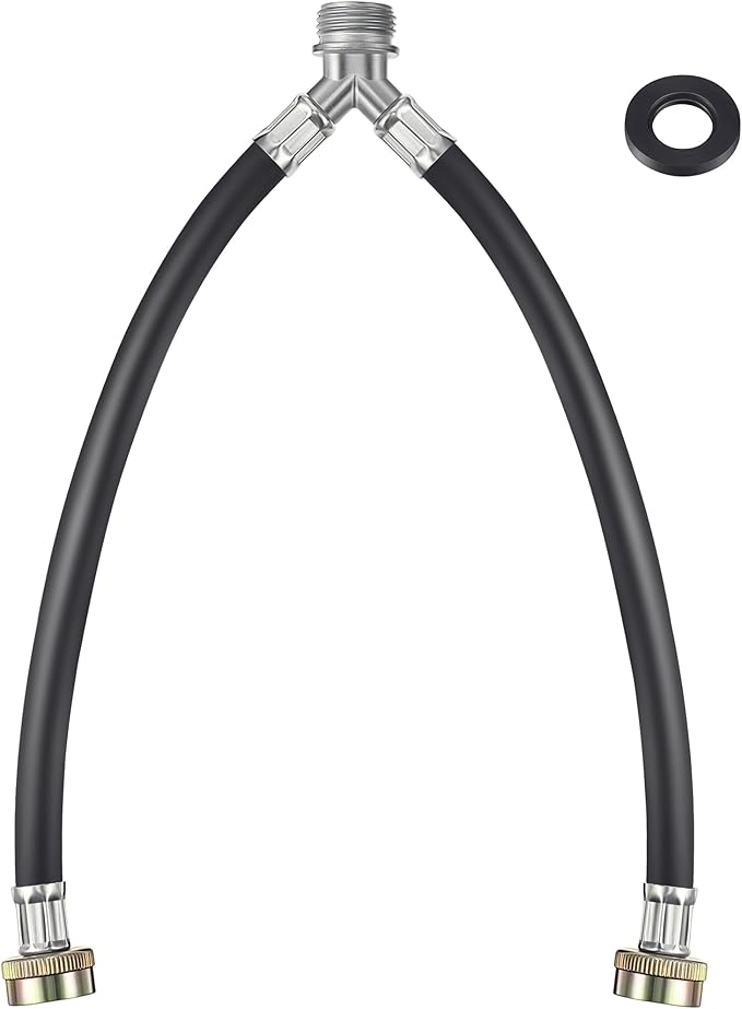 Dreyoo Rubber Washing Machine Y Hose, 3/4 Inch Brass Fittings, 1 ft (12 Inch) Length Hot and Cold Water Supply Y Mixer Hose Connector for Washing Machines Outdoor Garden Faucets(Black,1 Pcs)