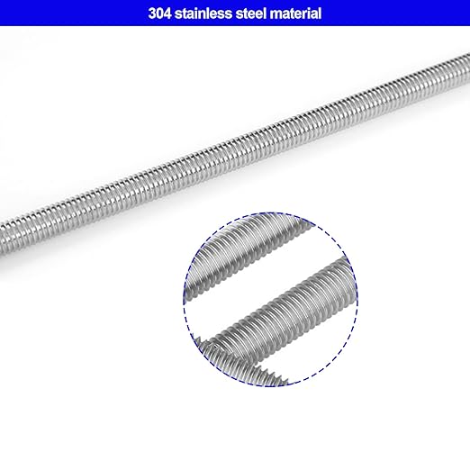 Stainless Steel 24 Pack M4 Threaded Rod with Hex Nuts - Includes 8 Studs & 16 Hex Nuts for Hangers & Garden Stake Rods (14 Inch)