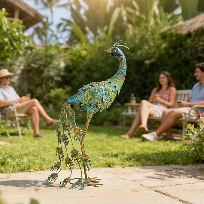 26" Metal Peacock Garden Outdoor Statue Decor, Vintage Yard Art Peacock Sculptures Outside Decoration for Home Patio Lawn Backyard, Gift for Moms Grandma Women