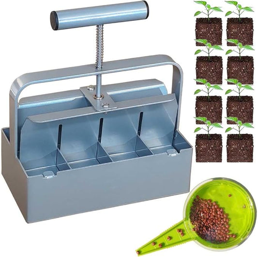 Handheld Soil Blocker Tool Kit - 8 Cell Heavy Duty 2 Inch Soil Block Maker for Seedlings, Cuttings, Greenhouses and Gardens (Ergonomic Design, Durable Metal Construction)