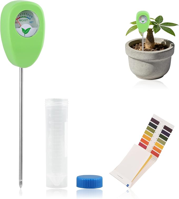 Soil Moisture Meter for Plants Kit, 6.5 in Probe Analog Water Meter No Battery, Includes 25 pH Test Strips and Sample Tube, for Potting Soil and Garden Pots