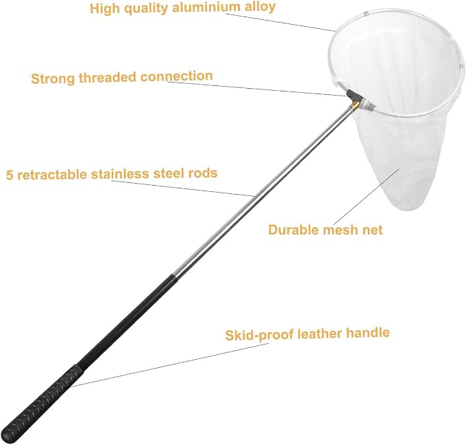 Insect and Butterfly Net with 12" Ring, Net Handle Extends to 59 Inches for Adults & Kids
