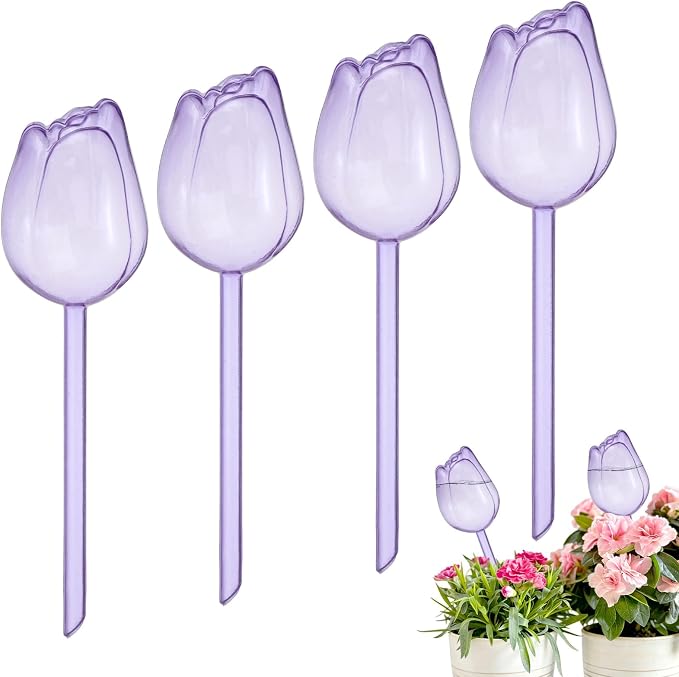 M METERXITY 4-Pack Plant Watering Globes, 9.4 Inch Plastic Self Watering Planter Insert for Indoor/Outdoor Plants, Self Water Devices [Purple]