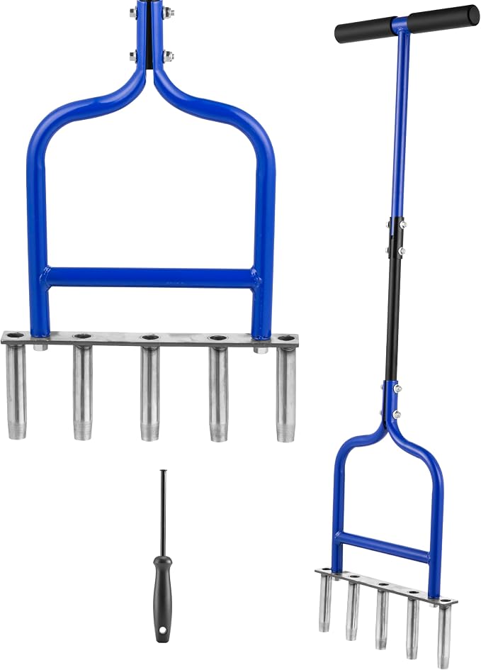 Lawn Coring Aerator, Stainless Steel 5 Corer Plug Aerator Tool with Soft Rubber Grip, Manual Grass Aerating Tool, Garden Tool & Cleaning Hand Tool for Loosening Soil and Improving Lawn Health.