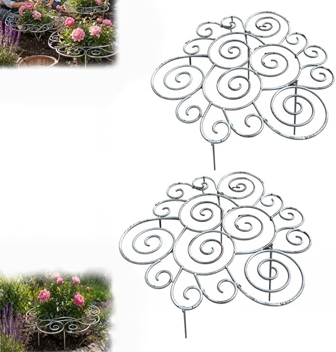 Metal Plant Support Ring for Garden, Peony Cage Stand, Indoor Pots, Flower Hoop, Decorative Grow Through Rings, Stackable Houseplant Stake, Dahlia Cage, Outdoor Orchid Clip(2PCS,Large)