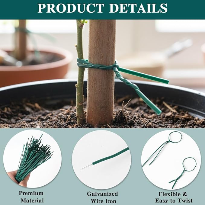 Twist Ties for Plants, 200Pcs 8 Inch Plant Ties Reusable Plastic Garden Twist Tie Green Wire Twist Ties for Plastic Bags Christmas Tree Wreath Gardening Cable Organization Home Office Use