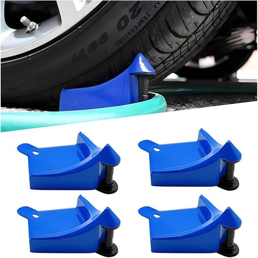 4PCS Car Hose Guide, Vehicle Detailing Cleaning Tools Hose Guides Preventing Wash Stuck Under The Tires, Automotive Wheel Rolling System Tool for Washing, Universal Fit (Blue)