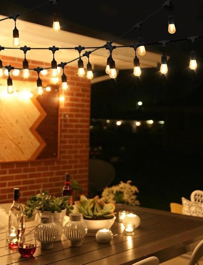 Svater Outdoor String Lights 200 FT, E26 Socket, 64pc S14 Shatterpoof Bulbs, 1 Watt Dimmable 2700K Warm White, IP65 Waterproof Commercial Grade Patio Light (4 Pack X 50FT)
