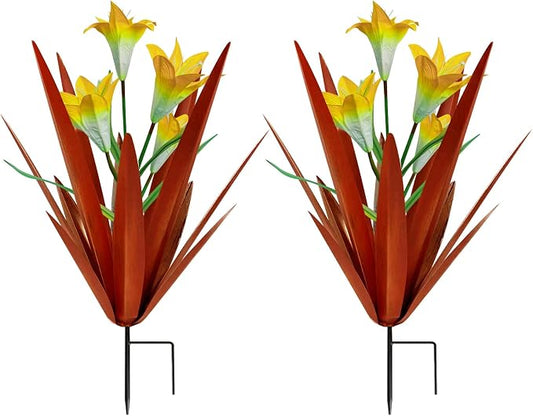 Homight Metal Agave Plant Outdoor Decoration Lily Mexican Yard Art Garden Gift Home Decor Hand Painted Metal Agave Garden Yard Statue, Outdoor Lawn Ornaments(2 Big Yellow Lilies)