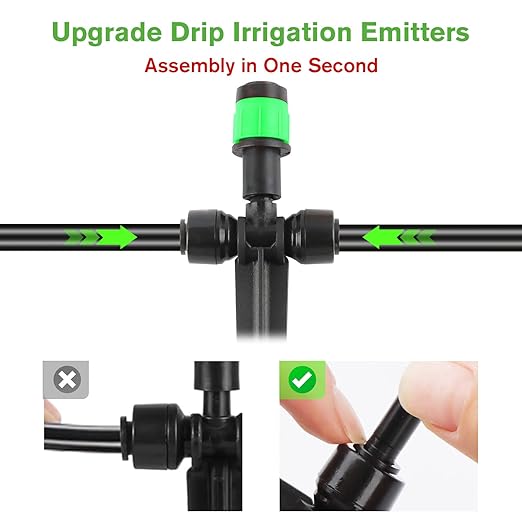 Kalolary Drip Irrigation Emitters, 30pcs Quick Connect Adjustable 360 Degree Water Emitters for for 1/4" Tubing, Durable Irrigation Drippers for Garden, Lawn, and Greenhouse Watering Systems(Green)