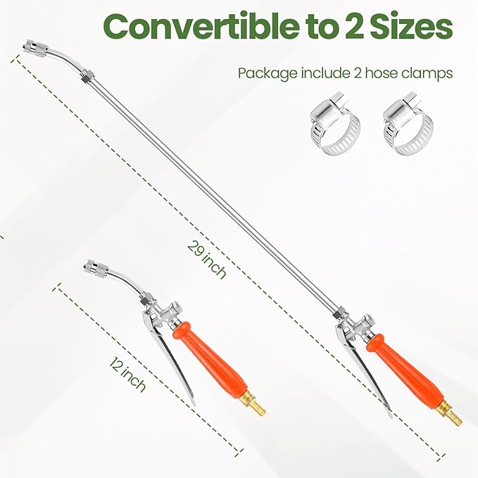 29" Sprayer Wand All Metal Replacement Sprayer Wand, Suitable for 1/2" Hose Quick Connector, 1/4" & 3/8" & 1/2" Brass Barb Spray Wand, Built-in Shut Valve Stainless Steel Spray Wand