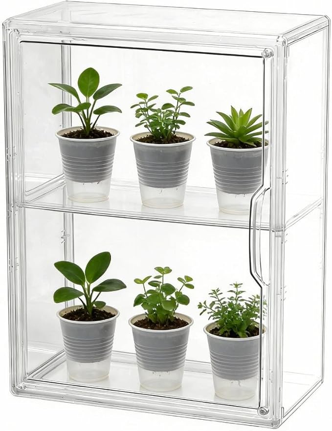 Mini Greenhouse for Indoor, Clear Stackable Green House with Magnetic Waterproof Door for Small Plants, 14”x10.5”x5.5”