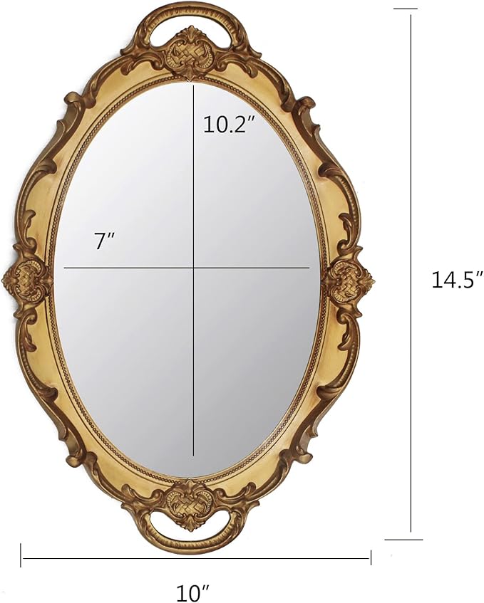 Eaoundm 14.5 x 10 inchs Smallest Oval Antique Decorative Wall Mirror Vintage Hanging Mirror (Gold)