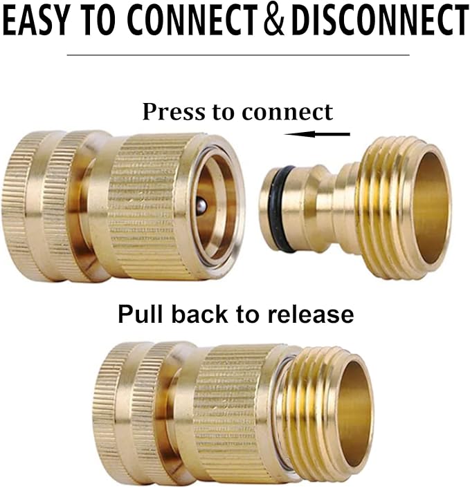 Brass Hose Quick Connect, 3/4 Inch GHT Thread Garden Hose Quick Connector No-Leak Water Hose Quick Connect Fittings Male and Female - 2Packs
