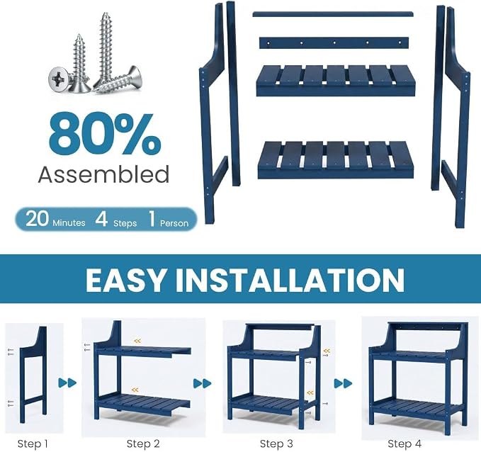 Potting Benches for Outside, HDPE Garden Potting Table All Weather, Outdoor Potting Table with Storage for Patio, Backyard, Garden, Dark Blue