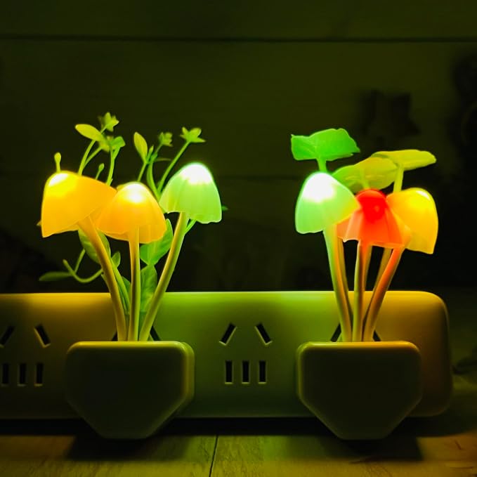 Sensor LED Mushroom Night Lights - Plug into Wall Plant Cute 7 Color Changing Dream Bed Lamp, Energy Saving Nightlight for Kids Adults Bedroom, Bathroom, Toilet, Stairs, Kitchen, Hallway Corridor