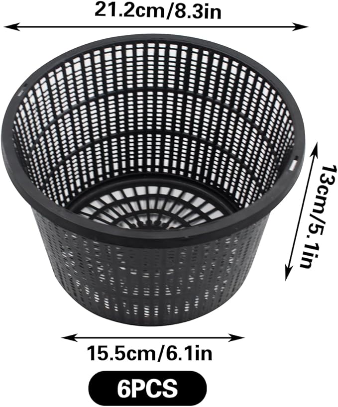 SnowTing 6 PCS 8.3'' Round Hydroponic Baskets, Large Black Plastic Aquatic Plant Mesh Net Pot, Pond Slotted Baskets Hydroponic Pots for Indoor & Outdoor Growing Nursery, Garden and Pond Plants