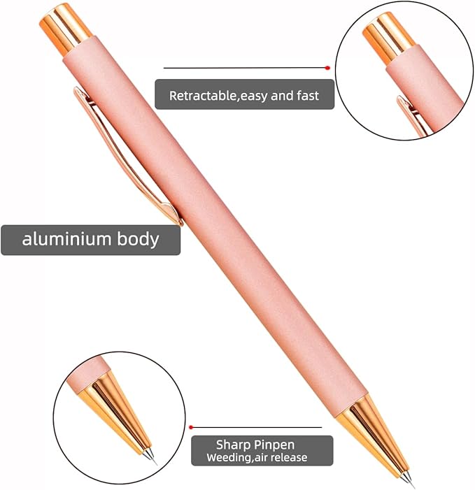 2 Pack Vinyl Weeding Tool, Quick Air Release Pen, Retractable Pin Pinpen (2 Pcs Rose)