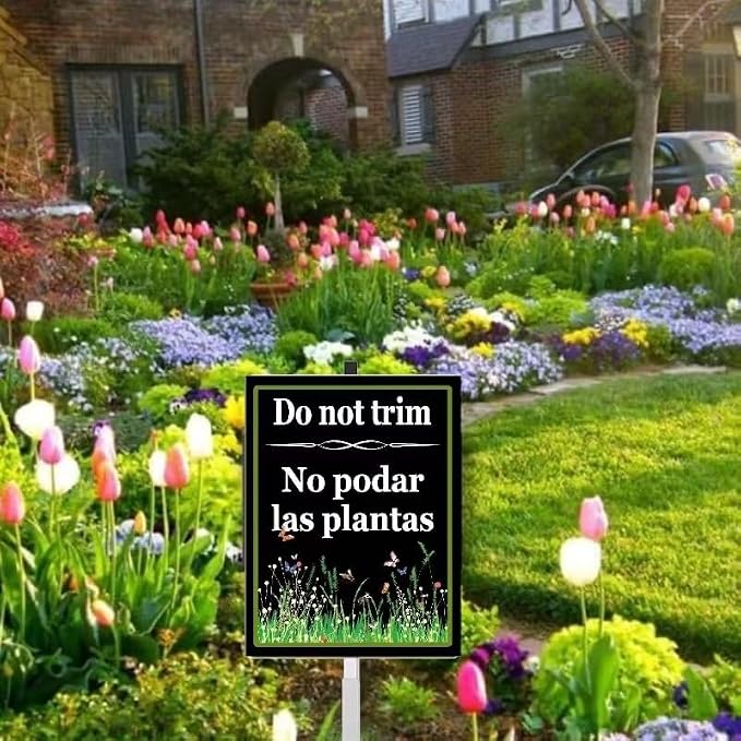 Do Not Trim - No Podar as Plantas Yard Sign with Stakes,Rust Free Aluminum (8 * 12in),Keep Off Grass Sign for Lawn Garden,Pollinator Habitat Yard Sign