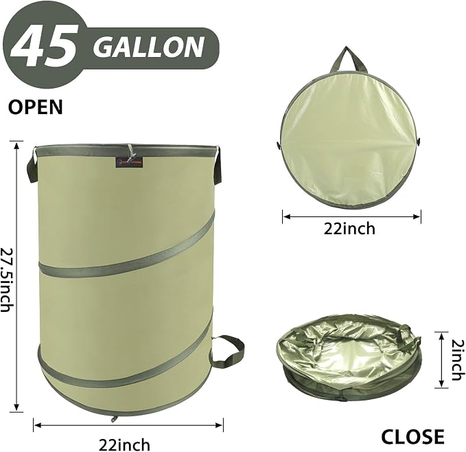 YUDI & GARDEN 45 Gallon Collapsible Garden Bag, Collapsible Trash Can for Gardening Cleanup or Party Waste and Outdoor Activities