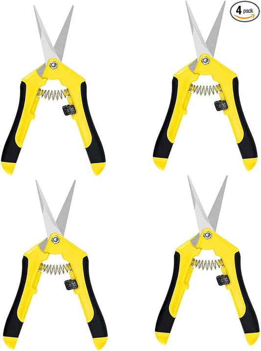 iPower 6.5 Inch Gardening Hand Pruner Pruning Shears Trimming Scissors with Straight Stainless Steel Blades for Bonsai, Herb, Bud, Hedge, 4-Pack, Yellow