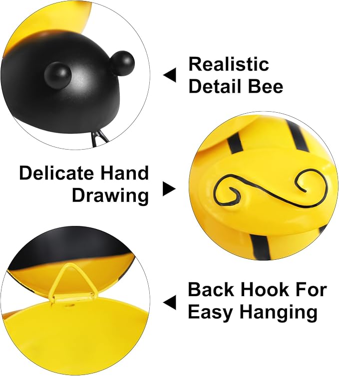 HKKDKTA Metal Outdoor Wall Art Decor, 6 PCS Bumble Bee Decor Outdoor Wall Decors, Fence Decorations Outdoors Metal Garden Decors Outdoors Decorations for Yard Art Home