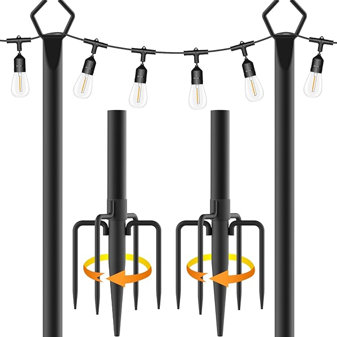 AILBTON 2 Pack 10Ft Exterior Light Poles, Heavy-Duty Metal Outdoor String Light Posts with Mounting Brackets, Ideal for Garden, Backyard, Terrace and Yard Lighting Decor