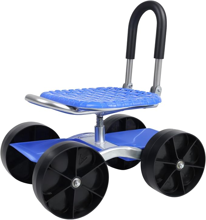 Height Adjustable Rolling Garden Seat with Tool Tray - 360° Swivel Stool on Wheels, Mobile Gardening Cart for Seniors & Elderly Gardeners (Blue 2)