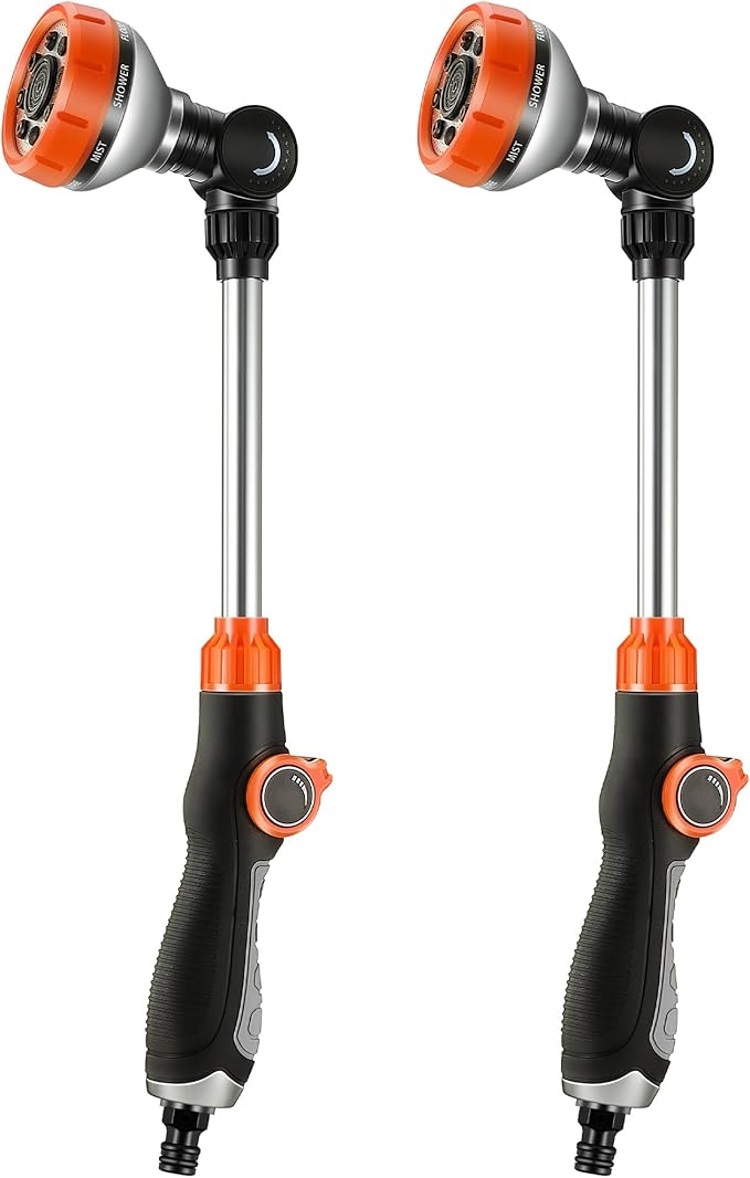 Saillong 2 Pack Garden Hose Wand, Adjustable Watering Wand with Textured Handle, 8 Spray Patterns Hose Sprayer for High Plants, Lawn, Car Washing and Irrigation