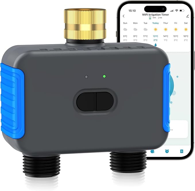 WiFi Sprinkler Timer, 2 Zone Smart Bluetooth Hose Timers, Water Timer with APP, Digital Irrigation System Compatible with Alexa Google, for Outdoor Garden Lawn