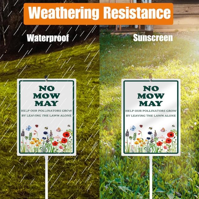 No Mow May Yard Sign With Stake Do Not Mow Reflective Aluminum Lawn Signs Rust Free Protect Pollinator Habitat Wildflowers Garden Signs (8x12) IN