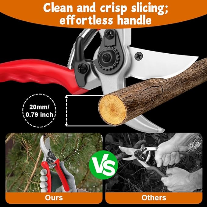 Ainiv Bypass Pruning Shears, 8.5" Professional Garden Shears, Heavy Duty Hand Gardening Scissors, Non-Slip PVC Coated Handles, Lightweight & Ergonomic, Pruning Shears for Plants, Hedges and Flowers