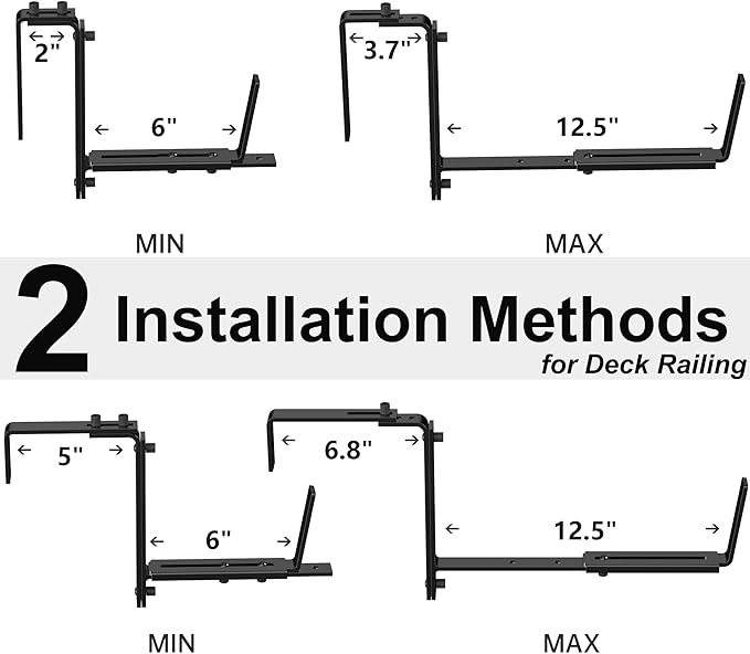 Y&M 2 PCS Window Boxes Planters Adjustable Planter Box Brackets , Heavy Duty Wall Mounted Hooks Hangers for Flower Baskets Holder Durable, Hanging Brackets for Fence Patio Garden Balcony