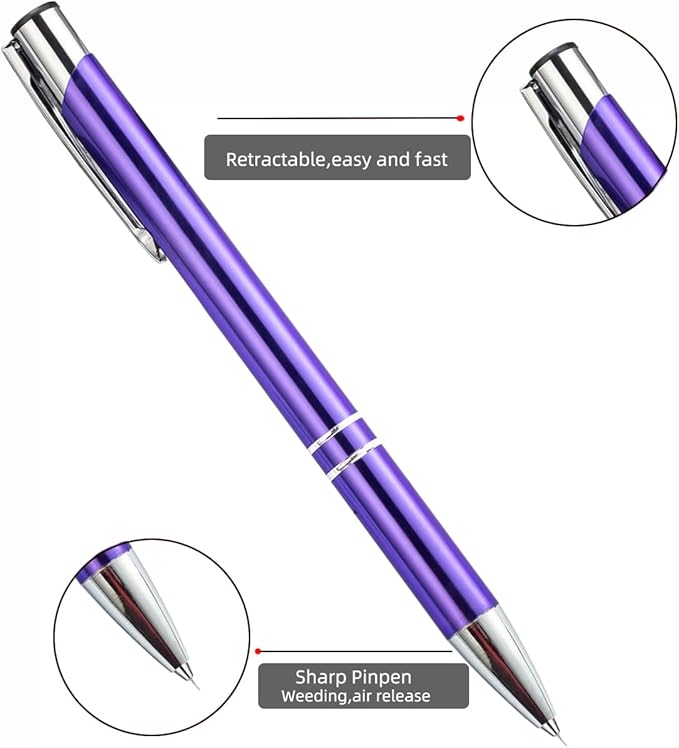 2 Pcs Pin Pen Weeding Pen Tool for Easy Weeding Vinyl, Quick Air Release Vinyl Weeding Pen, Retractable Weeding Pen Pin, Tint Tools Pen Pin Pinpen (2 Pcs Purple)