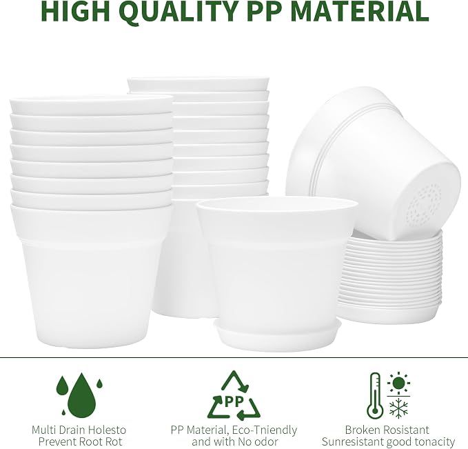 GARDIFE 20 Pack 6 inch Plant pots, planters for Indoor Plants, Flower pots, White