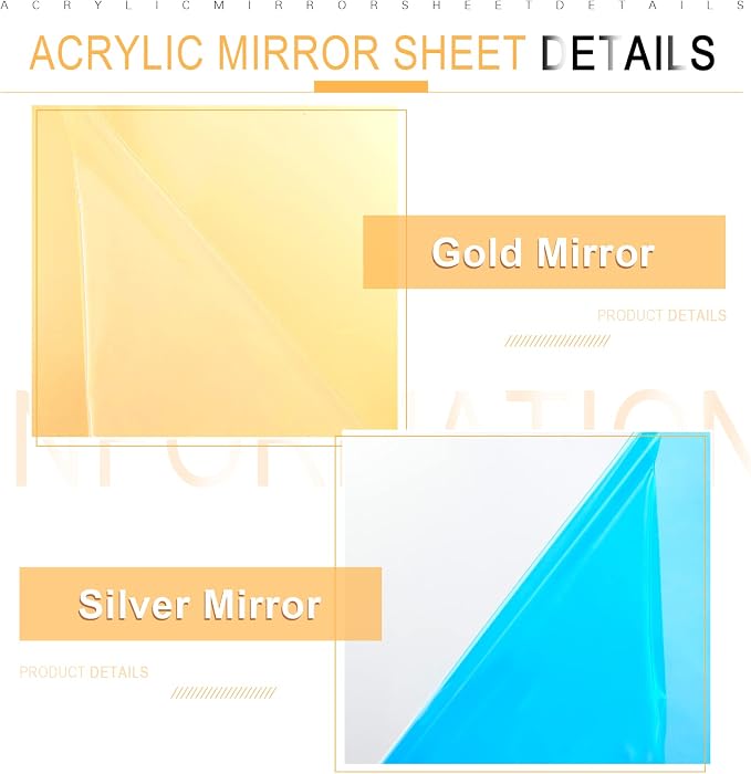 Yalikop 3 Pcs Acrylic Mirror Sheet Acrylic Sheet Laser Cutting Acrylic Shatterproof Plastic Mirrors for Home, Architectural Design, Kids Vanity, Gym, Garden, Boats (Gold)