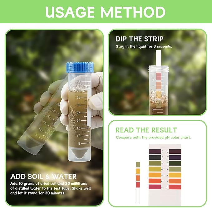 Soil Moisture Meter for Plants Kit, 6.5 in Probe Analog Water Meter No Battery, Includes 25 pH Test Strips and Sample Tube, for Potting Soil and Garden Pots