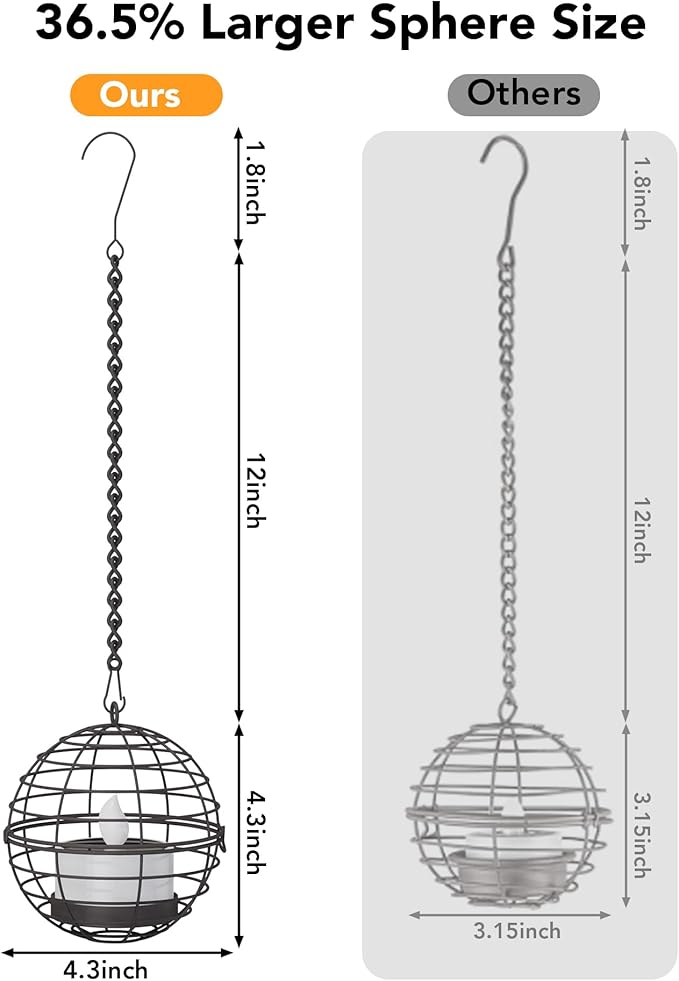 Large Solar Lights Outdoor Hanging Lanterns 12 Pack, Rustic Iron 4.3" Ball Solar Tea Lights with Flickering Flame Candle, Waterproof Hanging Lights for Backyard Patio Garden Fence Tree Pergola Décor
