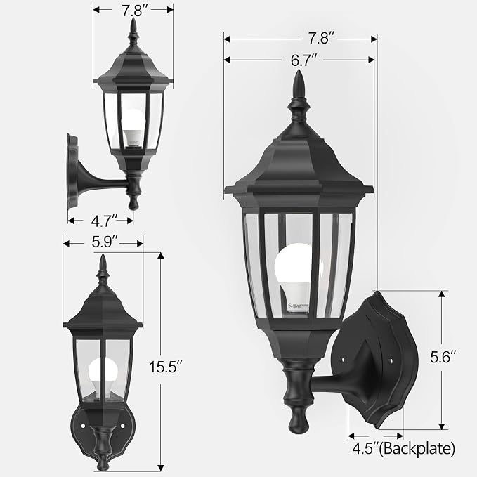 EMART Outdoor Porch Light，Exterior Waterproof Wall Light Fixtures, Special Handling Anti-Corrosion Plastic Material, Wall Mount Lantern for Backyard, Garage, Front Porch -Black(Bulb Included),1 Pack