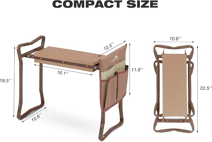 Garden Kneeler and Seat, Garden Folding Bench with Tool Pocket, Garden Gloves and Soft EVA Kneeling Pad