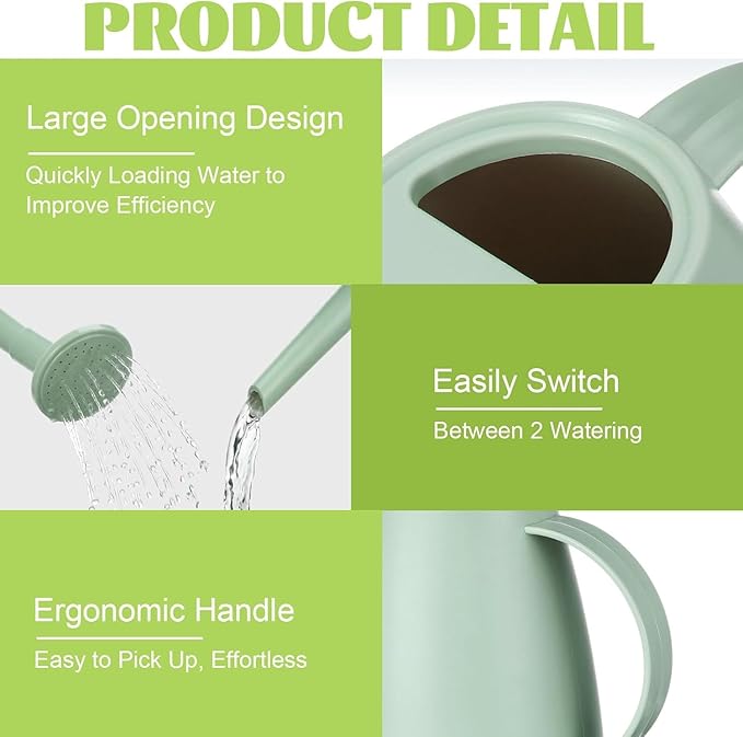 Watering Can,Long Spout Water Cans for Indoor and Outdoor Garden,Plants Water Cans for Flower & shrubs - 1.8L/1/2 Gallon (Green)